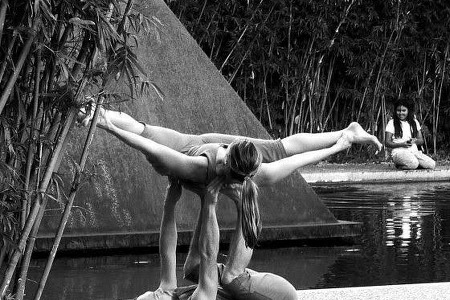Jenna Lomazzo with Chip Feiberg practicing AcroYoga